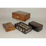 An ebony and porcupine quill trinket box and three others