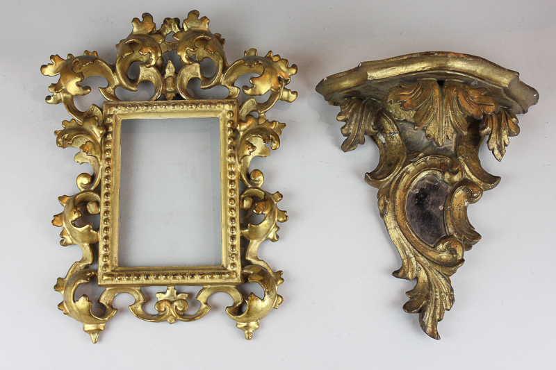 A Florentine frame of gilded carved wood and gesso (to hold an 11cm by 15cm picture), together