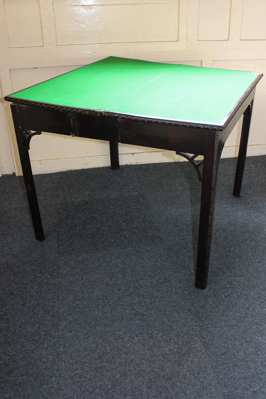 A George III mahogany card table with new baize insert and carved edges, on square chamfered legs, - Image 2 of 2