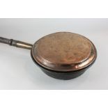 A copper pan bed warmer with turned wooden handle, 112cm, (SPM)