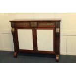 A Regency rosewood chiffonier with floral scrollwork brass inlay, two short drawers above two fabric