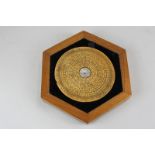 A Chinese circular wooden compass 14cm, in fitted hexagonal case, 23cm, (SPM)