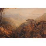 19th century school, travellers on horseback in a mountain landscape, 28cm by 38cm