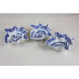 A pair of 19th century blue and white pickle dishes and a willow pattern pickle dish