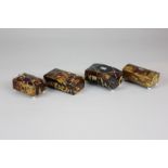 Four Victorian blond and speckled tortoiseshell trinket boxes in the shape of chests, three with