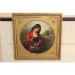 Scottish school (19th century) a young girl with a fawn, oil on canvas, 39cm diameter