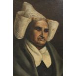 Dutch school (19th century), portrait of an old woman in lace hat, oil on canvas, 39cm by 49cm