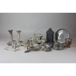 A 19th century jelly mould, a silver inkwell, napkin ring (a/f), spoon and fork, together with a