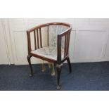 A  mahogany framed tub chair with upholstered back and seat, on cabriole legs, (SPM)
