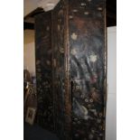 Three leather covered and painted or embossed decorated draught screens (af) (NC)