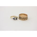 A sapphire and diamond three stone crossover ring in platinum on 18ct yellow gold; a 14ct gold ring
