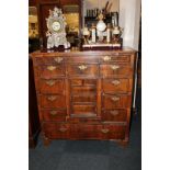 A 19th century inlaid walnut cabinet, central cupboard with small drawers, (door detached but