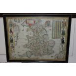 A 17th century map of The Kingdome of England by Abraham Goos Amsteloda, dated 1646, showing the