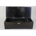 A 19th century musical box with 14cm cylinder playing six airs in rosewood case (damaged), 43cm (