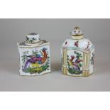 A 19th century Augustus Rex porcelain tea caddy decorated with birds and butterflies, 10cm, together