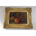 19th century school, still life of apples and grapes, oil on panel, 18cm by 27cm