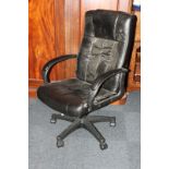 A black leather office chair on swivel base, (SPM)