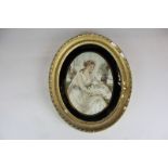 After Angelica Kauffmann (19th century), The Pet Lamb, oval embroidered panel in gilded gesso frame,