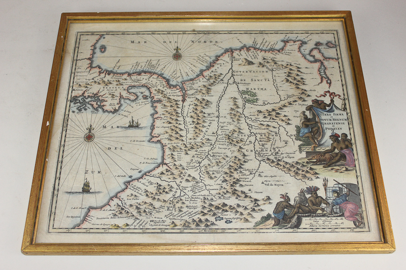 17th century, South America map, Terra Firma et Novum Regnum Granatense et Popayan, hand coloured