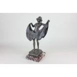 After Ferdinand Preiss, a bronze figure of an Art Deco style woman with hinged bronze skirt on