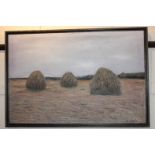 Nick Clarke (b1960), hay bales, Cornwall, oil on canvas, signed, 90cm by 60cm