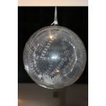 Two oversized clear glass etched baubles, 25cm