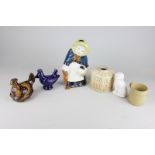 A Zsolnay earthenware tea caddy embossed with religious figures, together with various items of