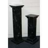 Two similar faux marble plinths, 91cm and 67cm high