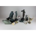 Eight museum replica ornaments including models of Egyptian gods and Grecian statues, together