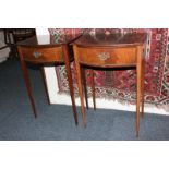 A pair of Edwardian mahogany bedside tables with single drawer, on tapered legs, 44.5cm wide