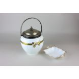 A Shelley porcelain biscuit barrel with silver plated lid and handle, gilt embellishment and late
