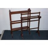 An Edwardian inlaid mahogany towel rail together with another mahogany towel rail with barley