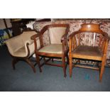 Two 19th century oak chairs, together with a reproduction Regency style X-framed chair with low