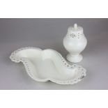 A cream ware sugar caster marked Leeds Pottery to base, together with a cream ware trinket tray,