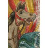 20th century carousel horse's head, coloured print, 61cm by 45cm