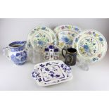 Two Masons Ironstone Regency pattern plates and platter, a Mandarin dish, a cut glass tankard and