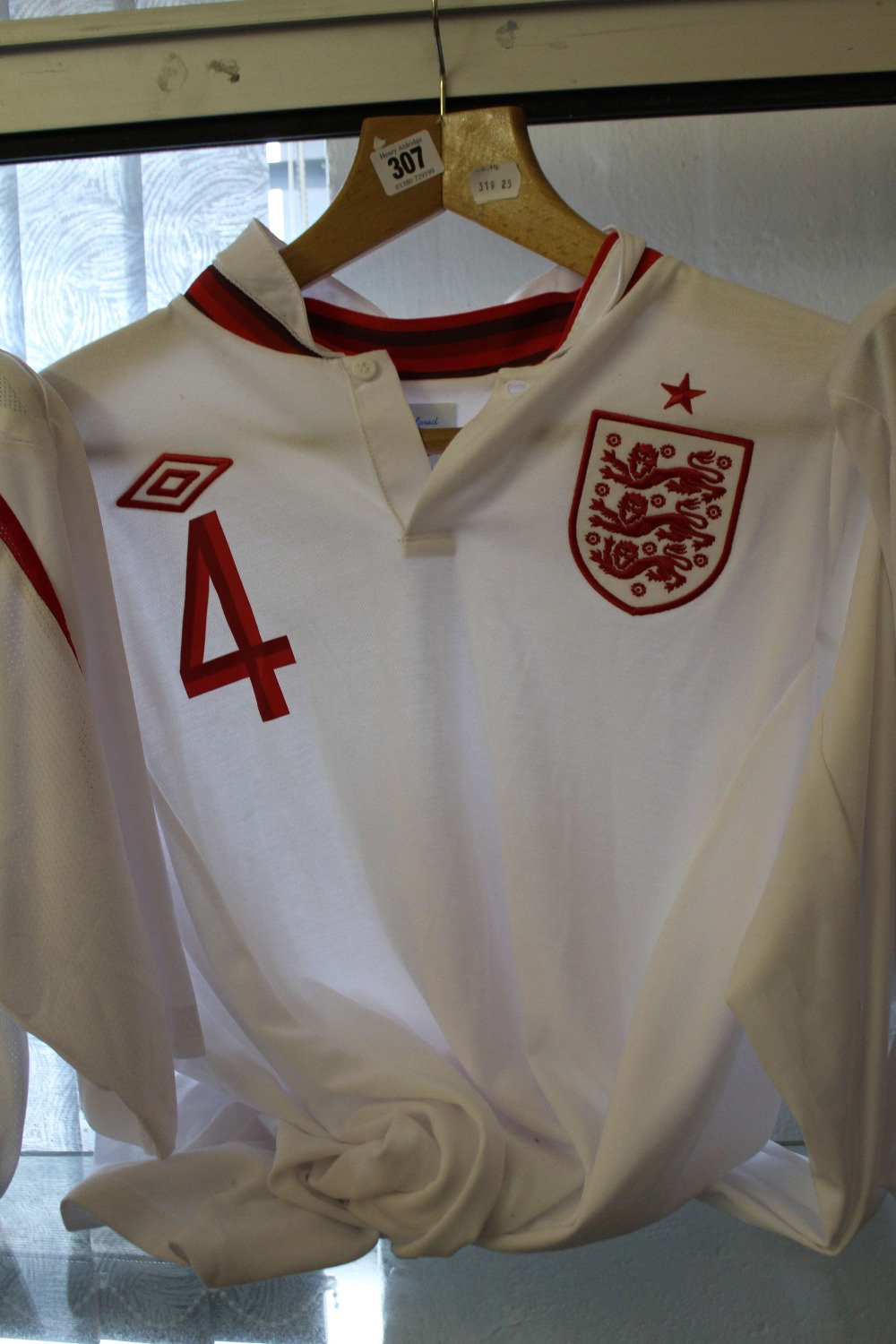 Football: Match worn England under 21 home shirt No 4 Jason Lowe worn v Austria 25/3/13.