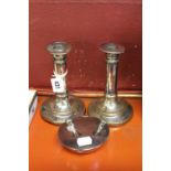 20th cent. White metal telescopic candlesticks - a pair, shell tea light holder by Design House,