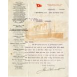 R.M.S. TITANIC: Second Class passenger and victim John Gill, letter from the White Star Line