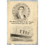 R.M.S. TITANIC: A rare in memoriam card in remembrance of Wallace Hartley, with illustrations of