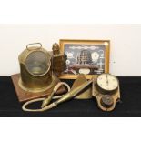 MARITIME: 20th cent. ship's binnacle compass, interesting brass ship's weighted speedometer,