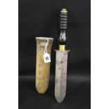 DIVING INTEREST: Siebe Gorman steel bladed diver's knife with bronze scabbard.