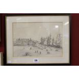 19th cent. English school, pencil study of a harbour scene. 12" x 9".