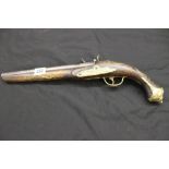 North West Frontier Indo Persian flintlock style pistol, brass mounted with extensive brass wire