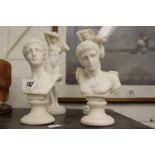 20th cent. Neo classical style Parian statues of nudes. 9". Plus two Greek style busts.