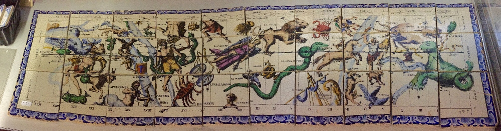 19th/20th cent. Rare set of 30 Spanish astrological tin glaze tiles depicting signs of the zodiac.