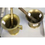 19th cent. Two handled brass mortar and pestle 4½" + one other.