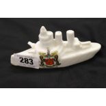 20th cent. Ceramic souvenir ware W.W.I battleship Newcastle-on-Tyne with the city crest.