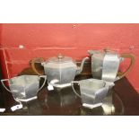 Art Deco: Pewter 4 piece teaset, hammered design, maker LLoyd, Payne & Amiel of Manchester.