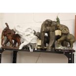 20th cent. Elephants, treen, ceramic, papier mache, resin. Small, medium and large (19). Plus 2